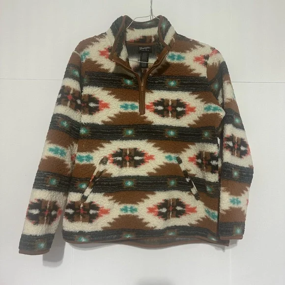 Wrangler Retro Southwestern Quarter Zip Sherpa Pullover - Picture 2 of 12